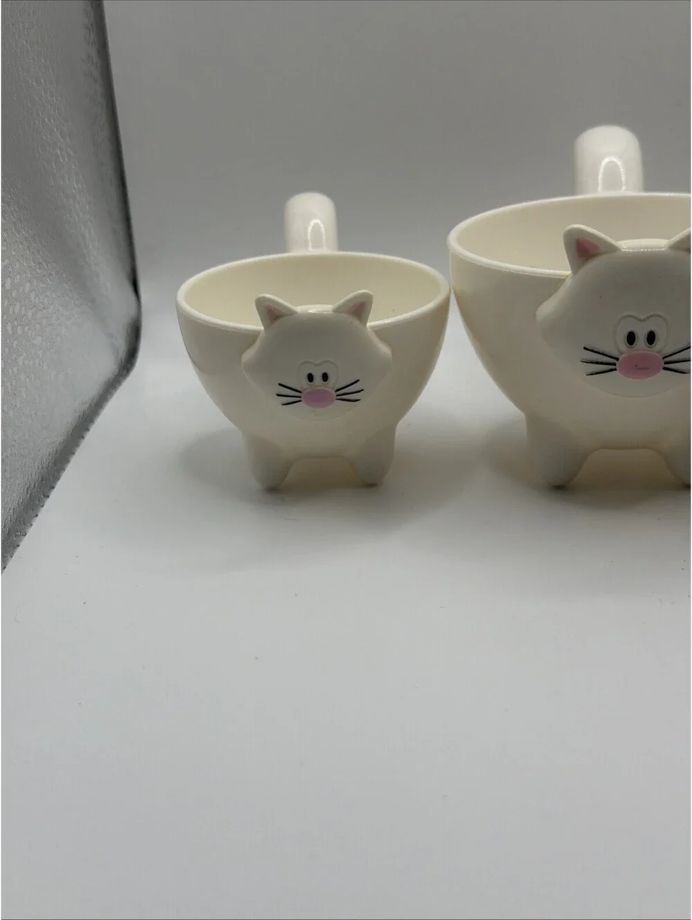Joie Meow 3 White Kitty Cat Stackable Measuring Cups And Timer1/4 1/2 &1 Cup Set